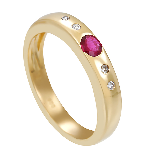 Ring, 14K, Gelbgold, Rubin, Brillanten