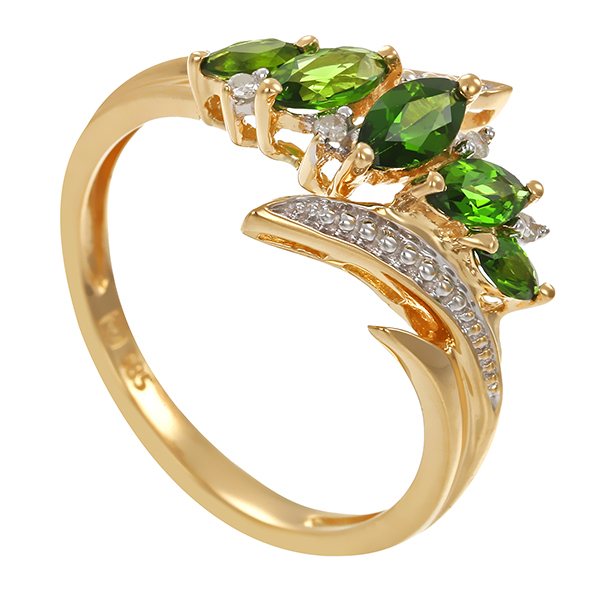 Ring, 14K, Gelbgold, Chromdiopsid, Diamanten 