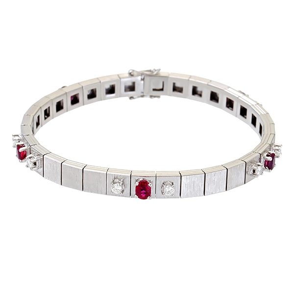 Armband, 18K, Weißgold, Rubin, Brillant