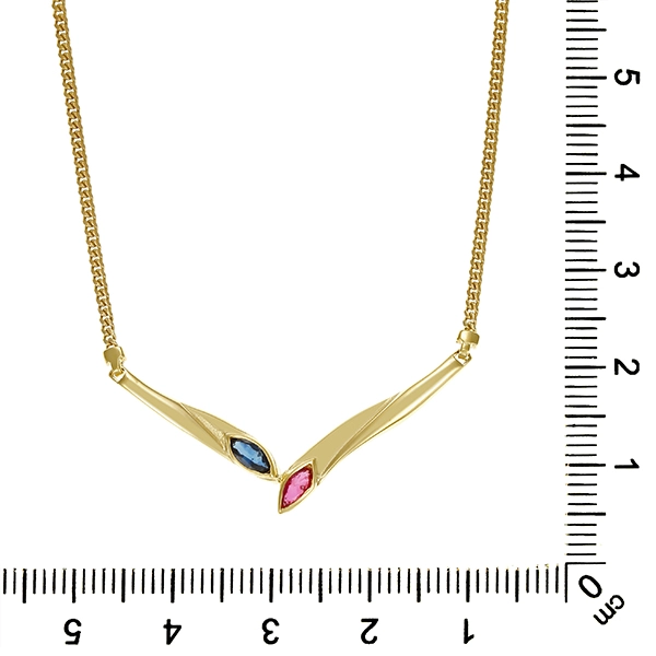 Collier, 8K, Gelbgold, Panzer-, Rubin, Saphir