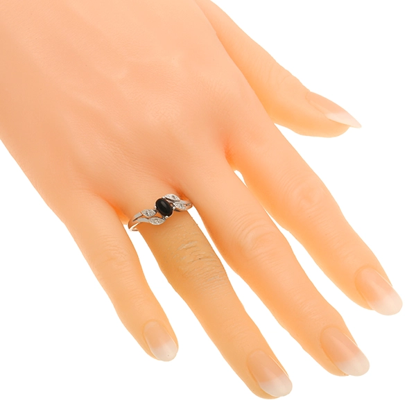 Ring, 14K, Weißgold, Onyx, Diamanten