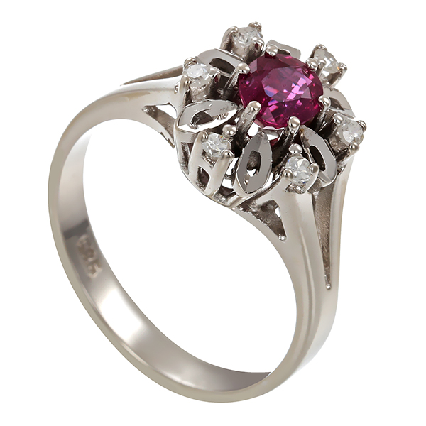 Ring, 14K, Weißgold, Diamanten, Rubin