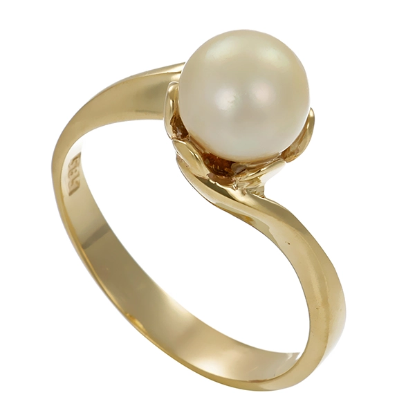 Ring, 14K, Gelbgold, Perle
