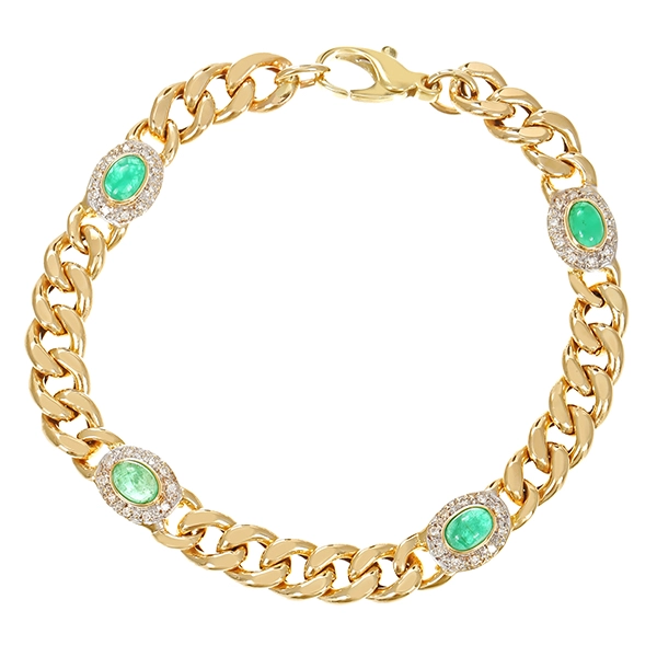 Armband, 14K, 14K, Gelb-/Weißgold, Smaragd, Diamant