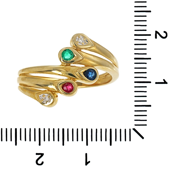 Ring, 14K, Gelbgold, Rubin, Saphir, Smaragd, Diamant