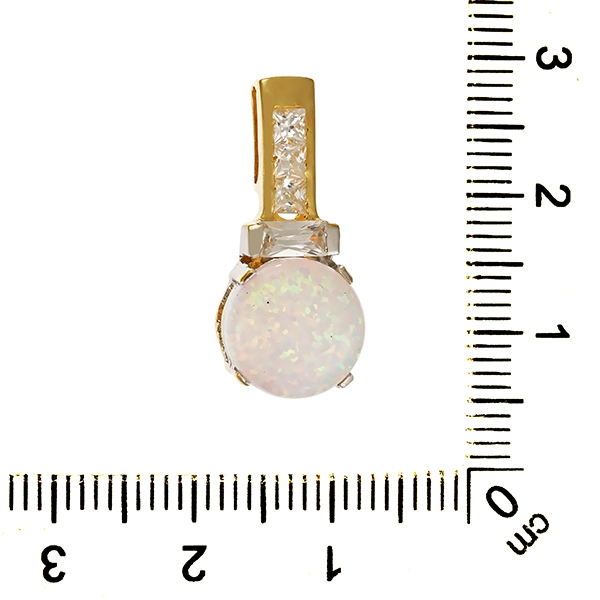 Anhänger, 14K, Gelb-/Weißgold, Zirkonia, synth. Opal