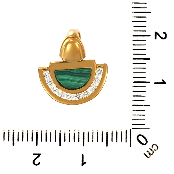 Anhänger, 8K, Gelbgold, Malachit, Zirkonia