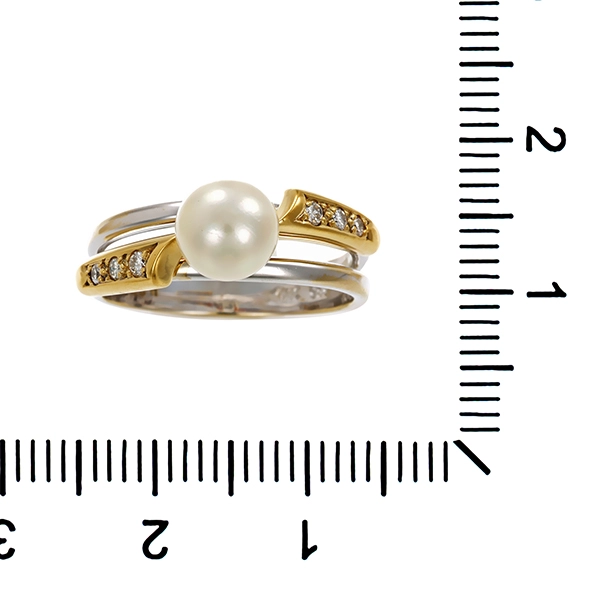 Ring, 14K, Gelb-/Weißgold, Perle, Brillanten, U52