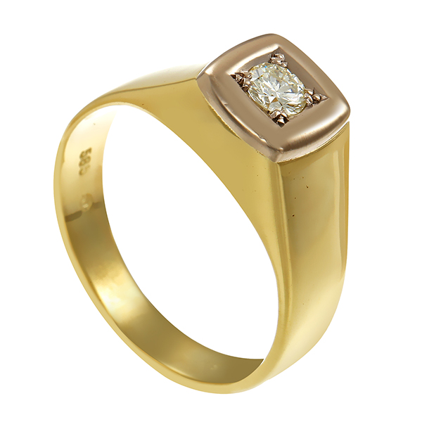 Herrenring, 14K, Gelb-/Weißgold, Brillant 0,25 ct 