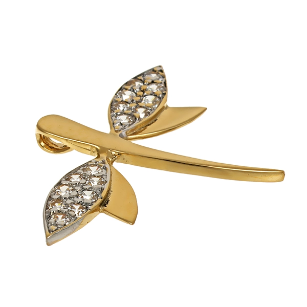 Anhänger, 14K, Gelb-/Weißgold, Zirkonia, Libelle