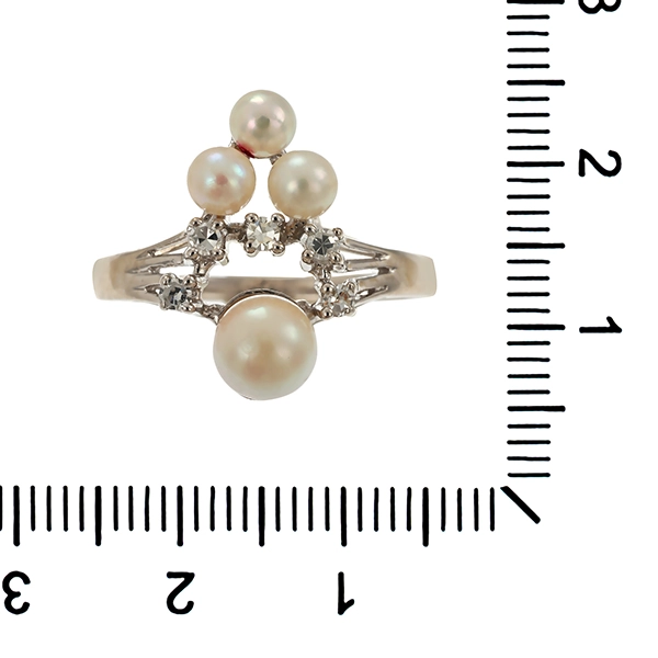 Ring, 14K, Weißgold, Diamanten, Perlen