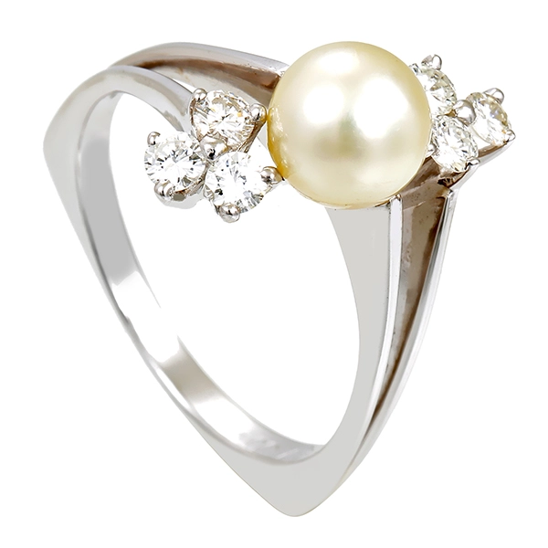 Ring, 18K, Weißgold, Brillanten ca.0,40ct, Perle