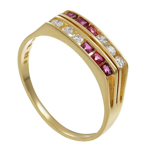 Ring, 14K, Gelbgold, Rubine, Brillanten