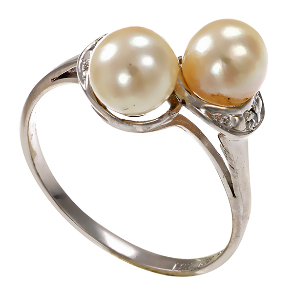 Ring, 14K, Weißgold, Perlen, Diamanten, U58