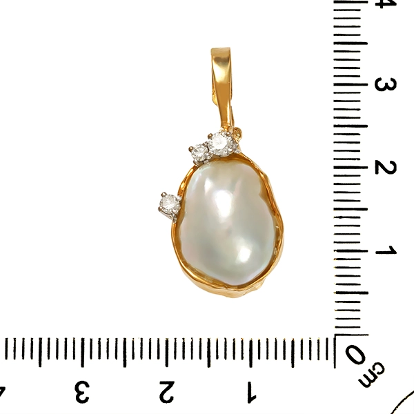Anhänger, 18K, Gelbgold, Perle, Brillanten