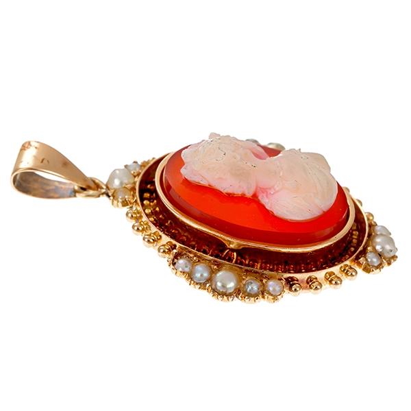 Anhänger, 14K, Gelbgold, Kamee, Flußperlen