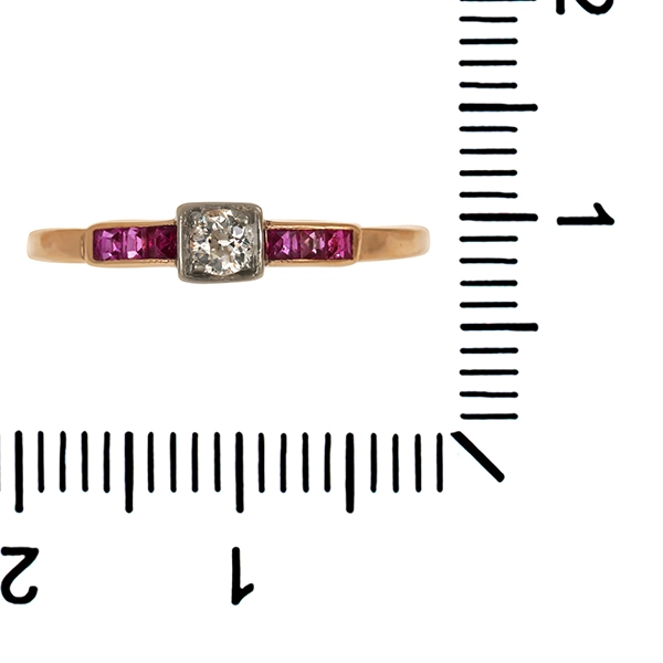 Diamantring, 14K, Gelbgold, Diamant, Rubin