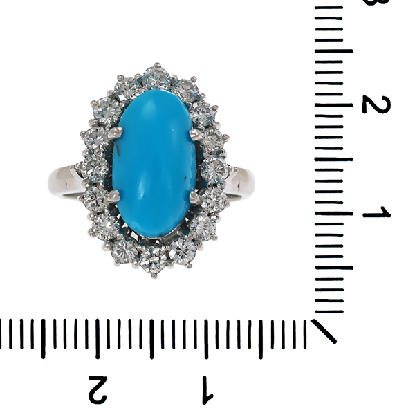 Ring, 18K, Weißgold, Türkis, Brillanten