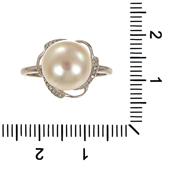 Ring, 9K, Weißgold, Perle, Zirkonia