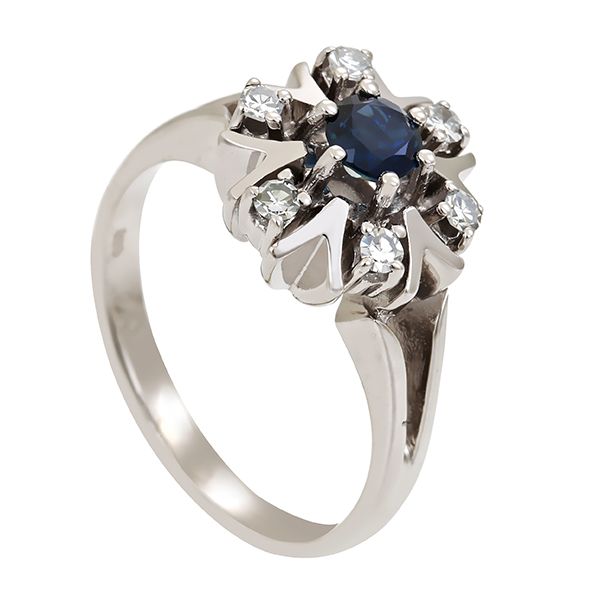 Ring, 14K, Weißgold, Saphir, Diamanten
