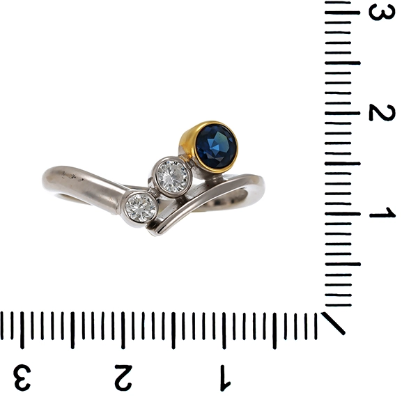 Ring, 14K, Gelb-/Weißgold, Saphir, Brillanten