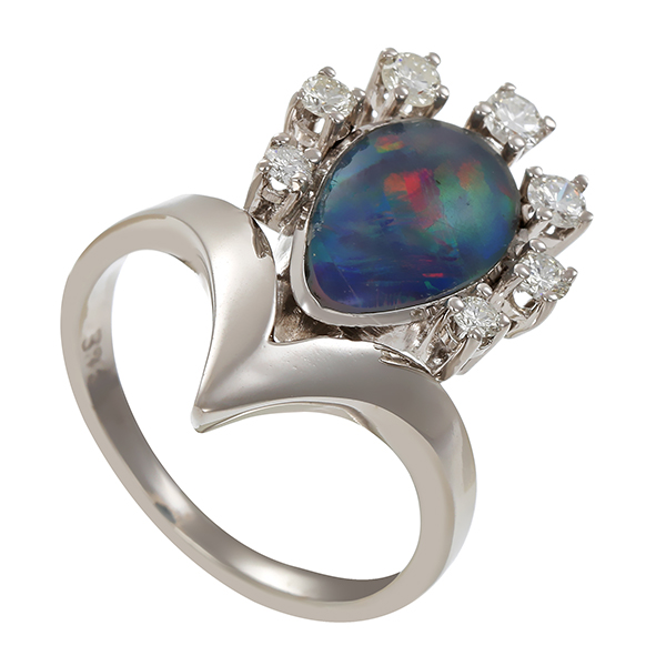 Ring, 14K, Weißgold, Brillant, Opaltriplette