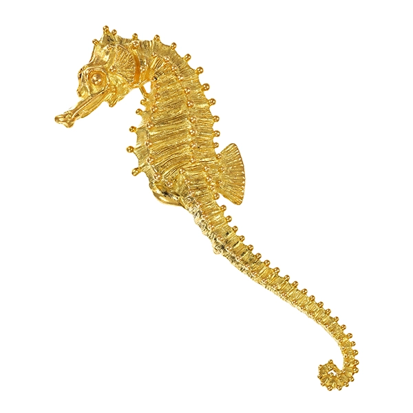 Brosche, 18K, Gelbgold, Seepferd