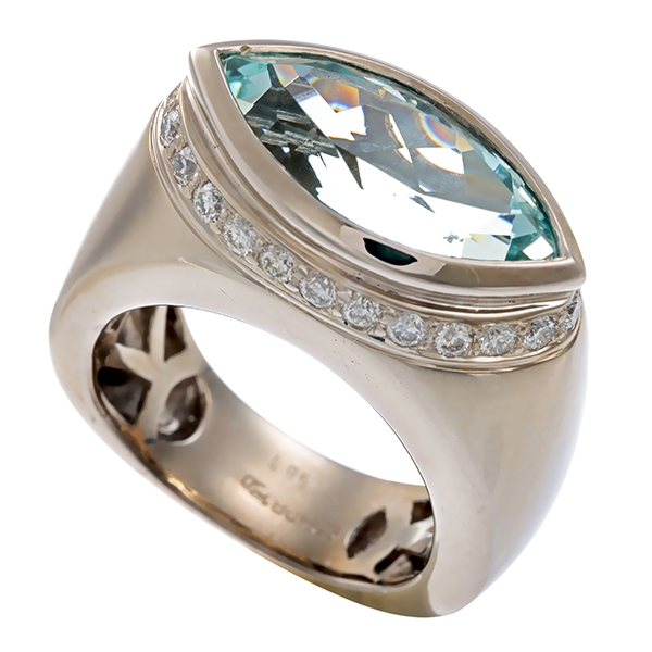 Ring, 18K, Weißgold, Aquamarin, Brillant