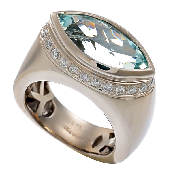 Ring, 18K, Weißgold, Aquamarin, Brillant