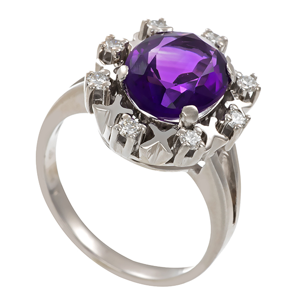 Ring, 14K, Weißgold, Amethyst, Brillanten