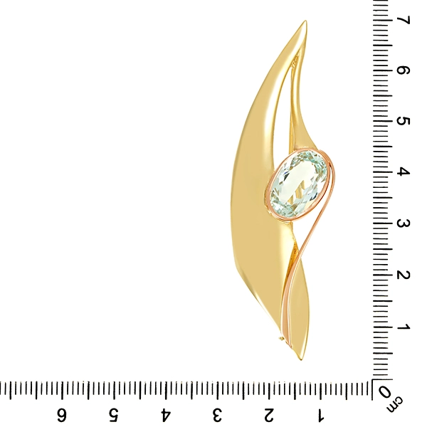 Brosche, 14K, Rot-/Gelbgold, Aquamarin