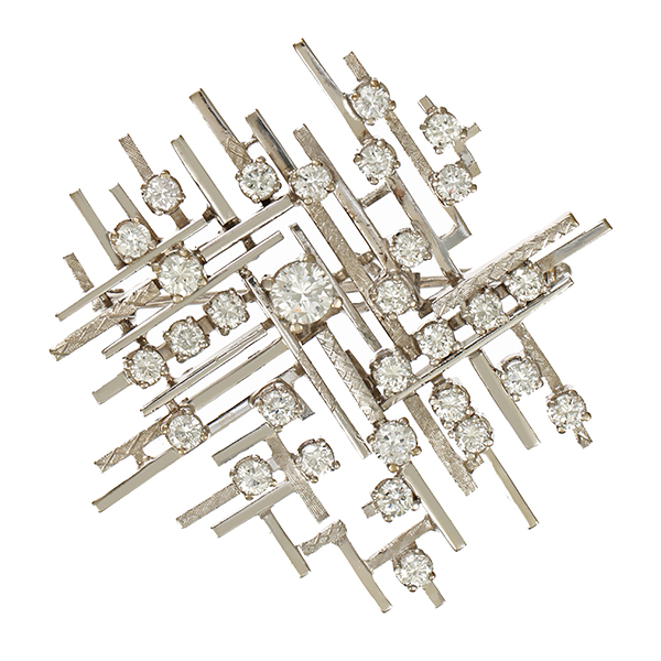 Brosche, 14K, Weißgold, Brillanten 1,49 ct