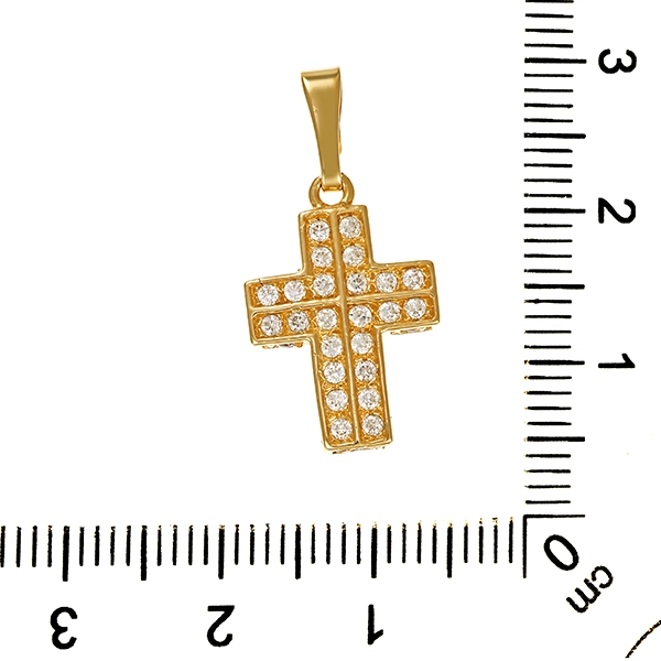 Anhänger, 14K, Gelbgold, Zirkonia, Kreuz