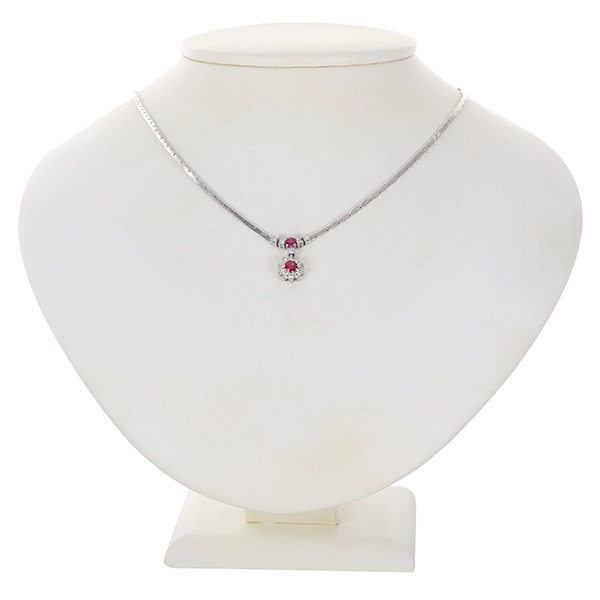 Collier, 14K, Weißgold, Rubine, Brillanten 0,30 ct