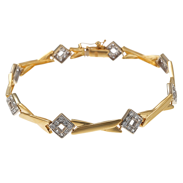 Armband, 14K, Gelb-/Weißgold, Zirkonia