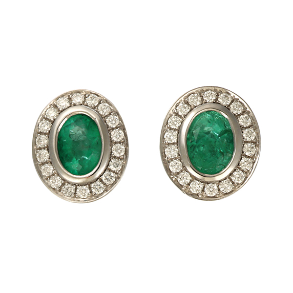 Ohrringe, 14K, Weißgold, Smaragd, Brillant