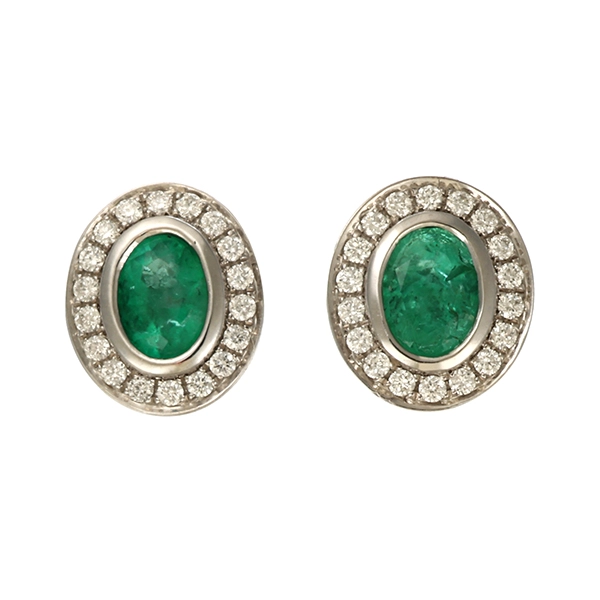 Ohrringe, 14K, Weißgold, Smaragd, Brillant