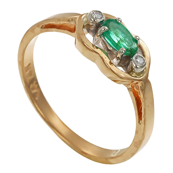 Ring, 14K, Gelb-/Weißgold, Smaragd, Brillanten