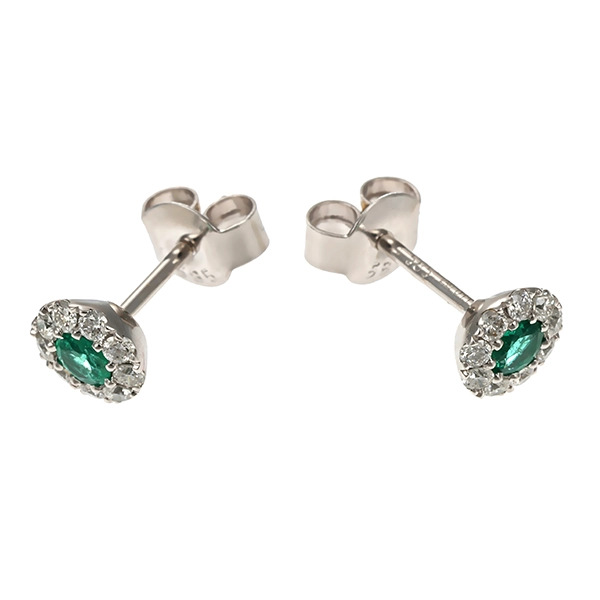 Ohrstecker, 14K, Weißgold, Smaragd, Brillant