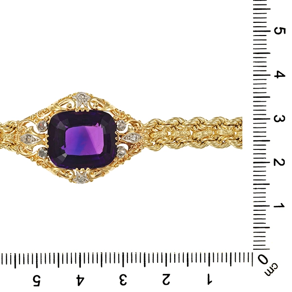 Armband, 14K, Gelb-/Weißgold, Amethyst, Diamantrosen