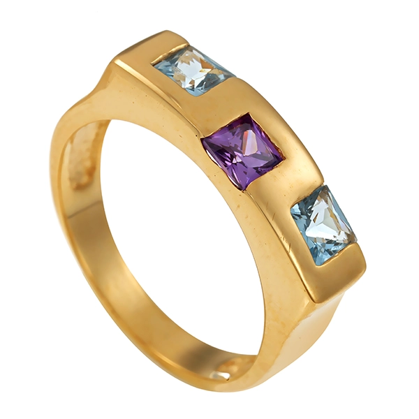 Ring, 18K, Gelbgold, Blautopas, Amethyst