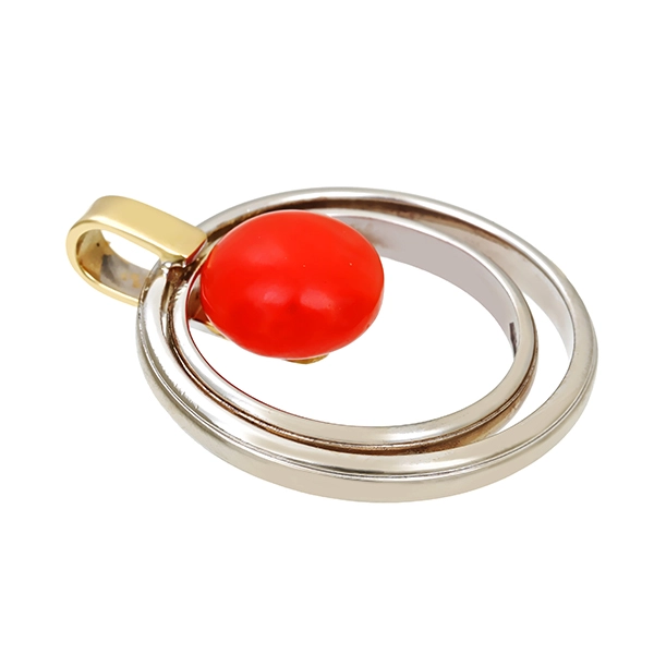 Anhänger, 14K, Gelb-/Weißgold, Koralle