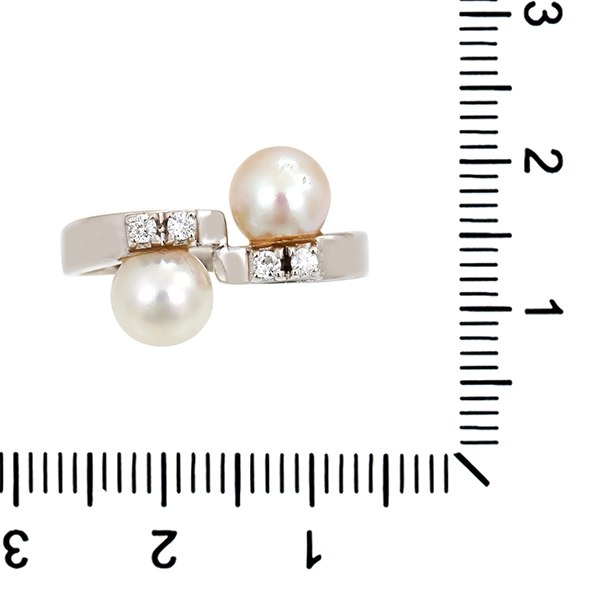Ring, 14K, Weißgold, Perlen, Brillanten