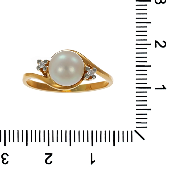 Ring, 18K, Gelbgold, Perle, Diamanten