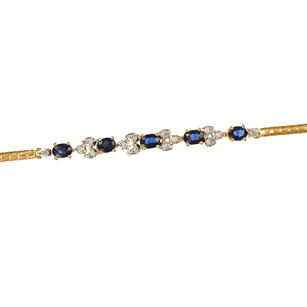 Armband, 14K, Gelb-/Weißgold, Brillanten, Saphire