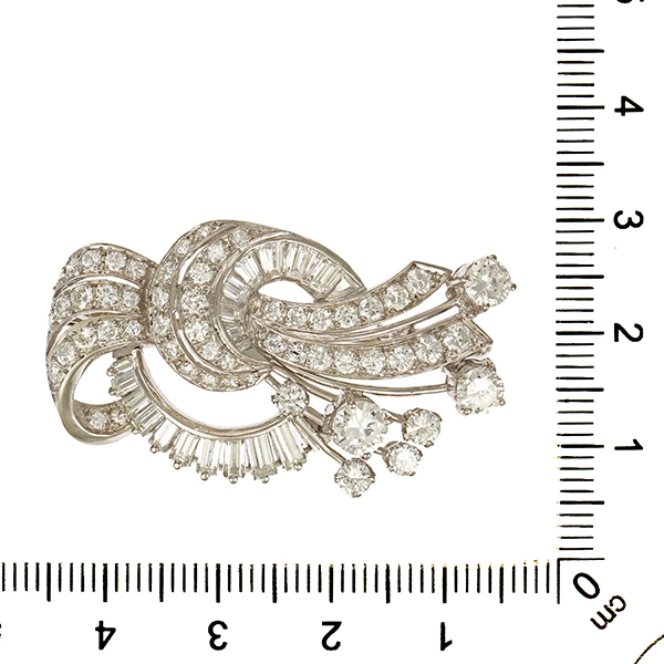 Brosche, 18K, Weißgold, Brillanten, Diamanten