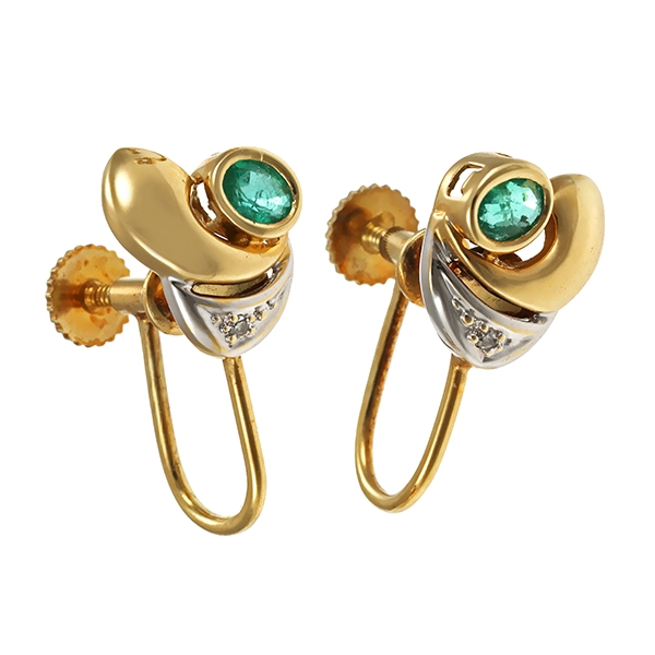 Ohrringe, 14K, Gelbgold, Smaragd, Diamant