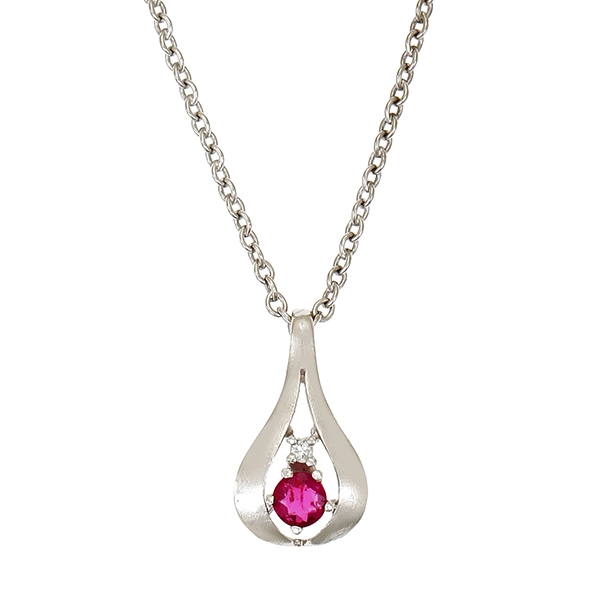 Collier, 14K, Weißgold, Rubin, Diamant