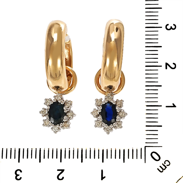 Creolen, 14K, Gelb-/Weißgold, Brillanten, Saphire