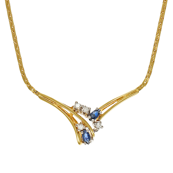 Collier, 14K, Gelb-/Weißgold, Brillanten, Saphir